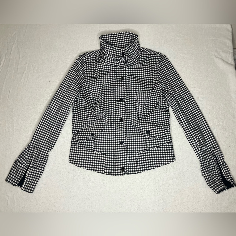White House Black Market Gingham Crop Military Jacket Size 4 NWT